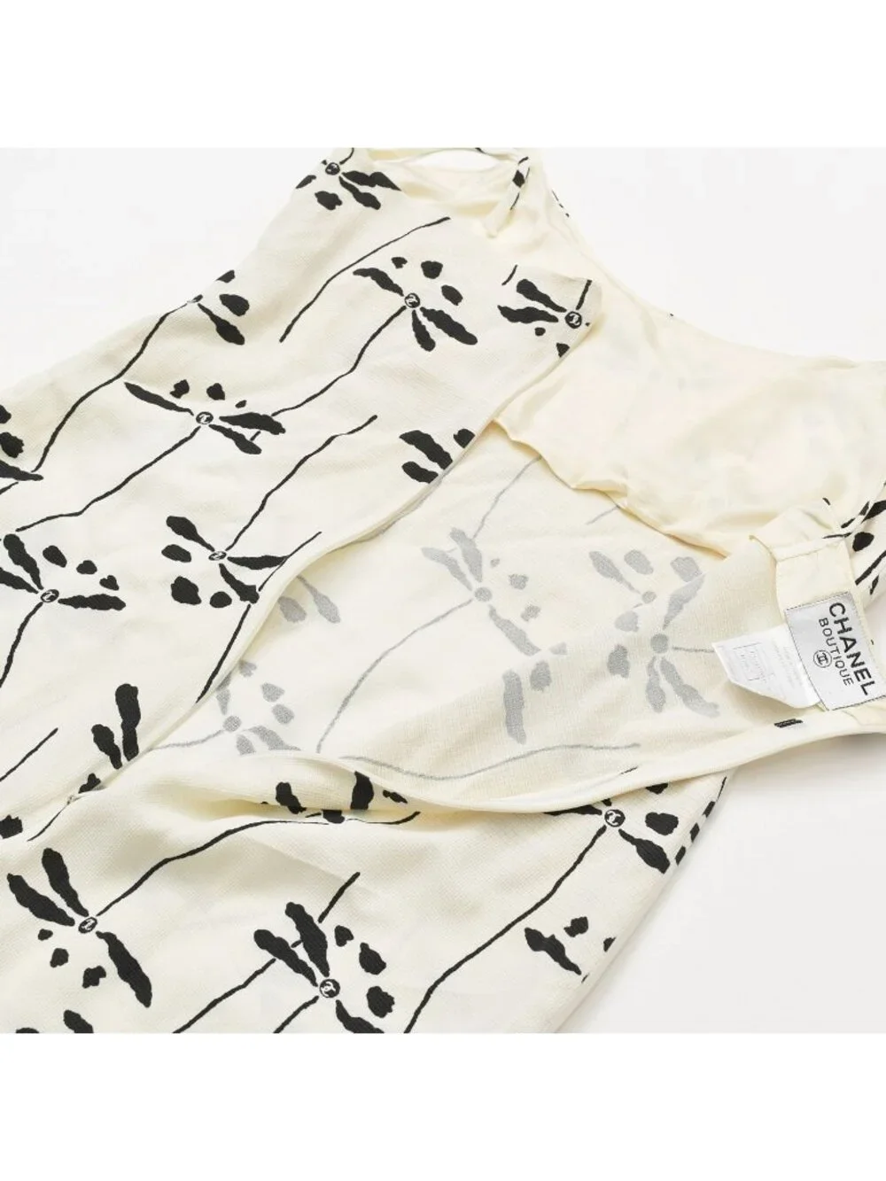 Chanel Mini Dress CC Logo Dragonfly Motif White Black Vintage 4 40